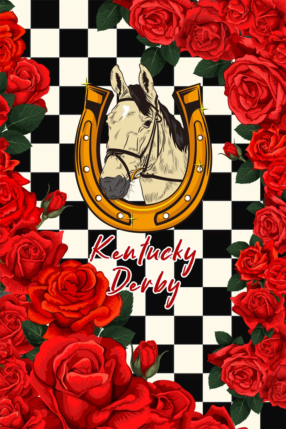 Kentucky Derby Backdrop Checkered Horse Flower Custom Backdrop LXX4-52