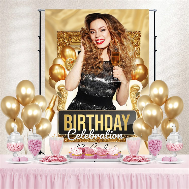 Custom Birthday Backdrops Elegant Champagne Balloons Backdrop LXX4-6