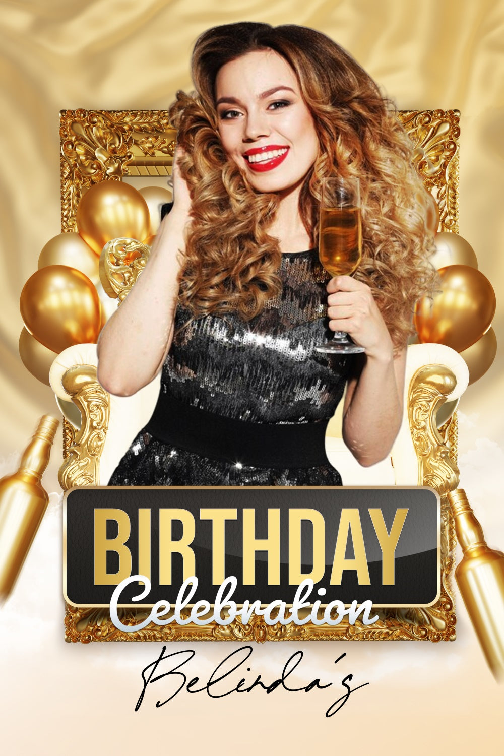 Custom Birthday Backdrops Elegant Champagne Balloons Backdrop LXX4-6