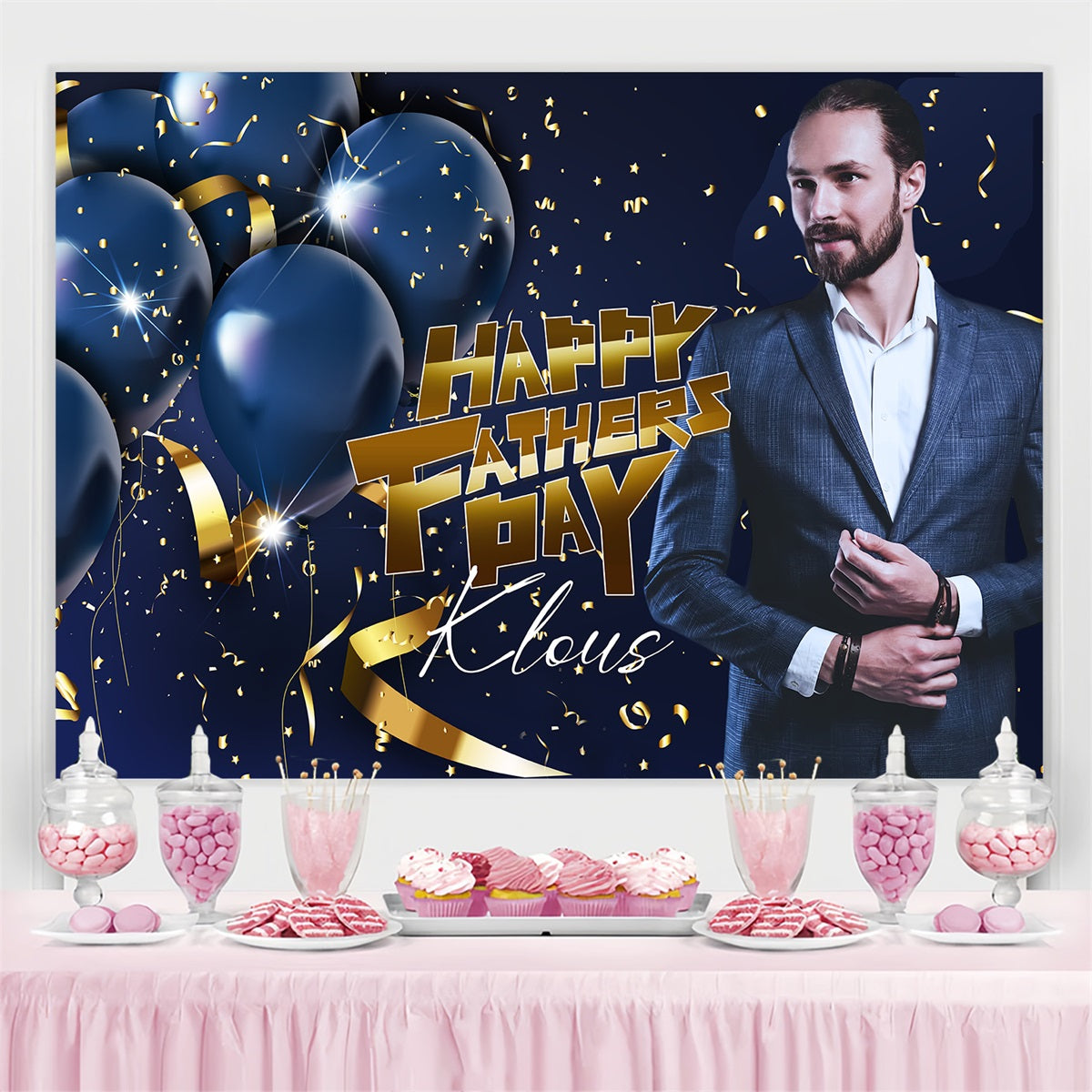 Happy Father's Day Backdrop Blue Balloon Confetti Custom Backdrop LXX4-61