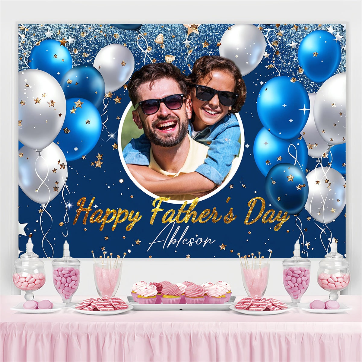 Father Day Backdrop Shiny Stars Balloons Customized Backdrop LXX4-63