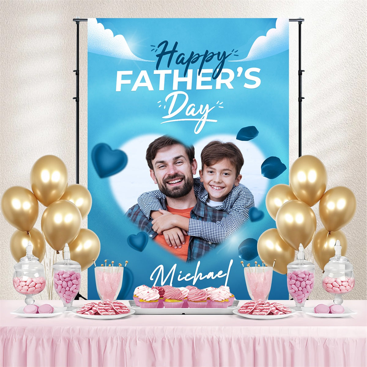 Backdrop For Fathers Day Blue Sky Hearts Petals Customized Backdrop LXX4-89