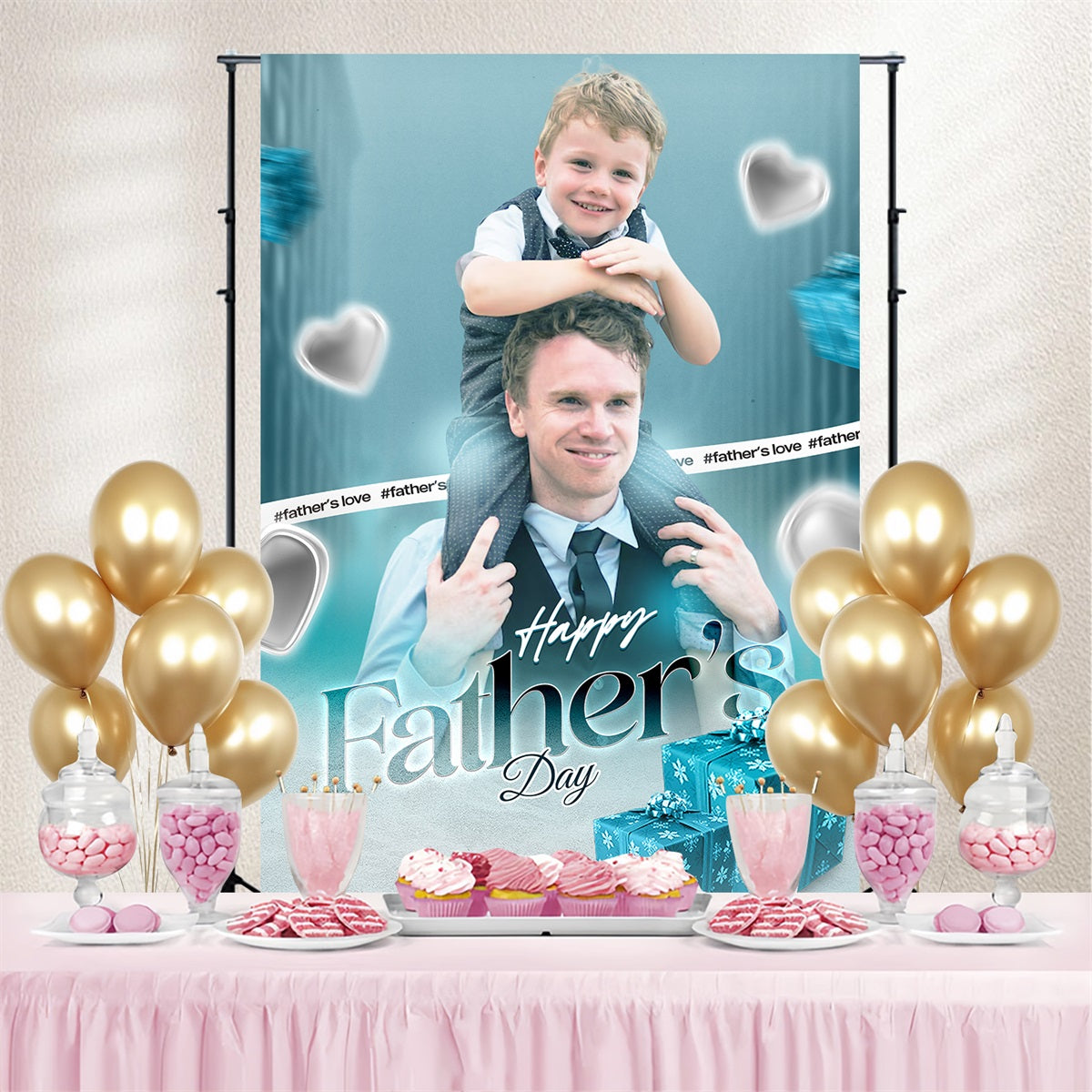 Backdrop Fathers Day Silver Heart Presents Personalised Backdrop LXX4-90