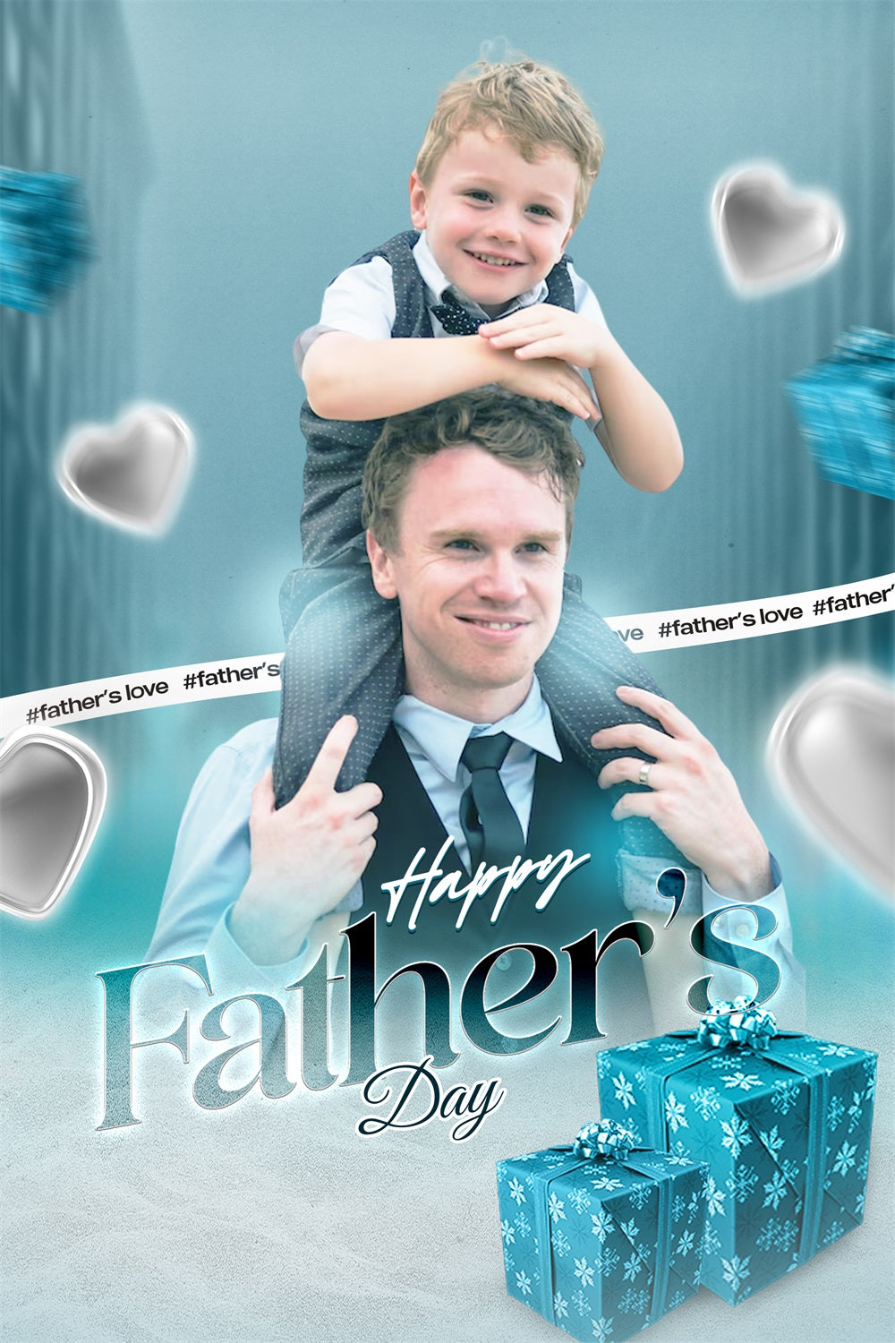 Backdrop Fathers Day Silver Heart Presents Personalised Backdrop LXX4-90