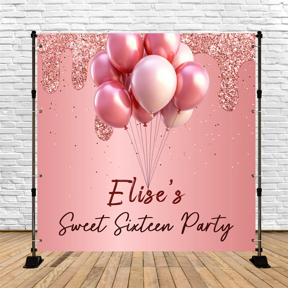 Personalized Birthday Backdrops Pink Sweet Sixteen Backdrop LXX5-103