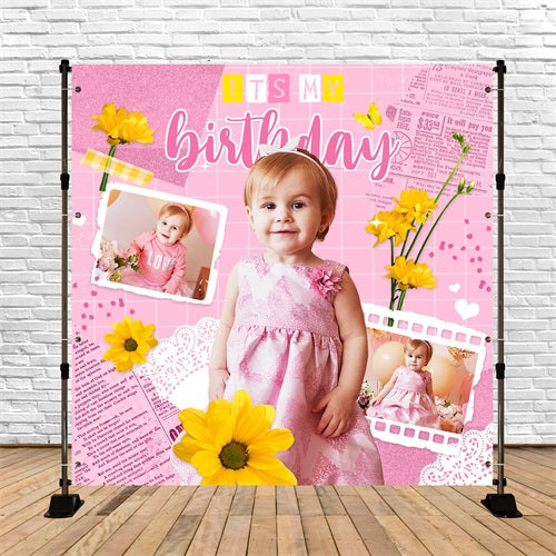 Backdrop For Birthday Pink Scrapbook Flower Personalized Backdrop LXX5-104
