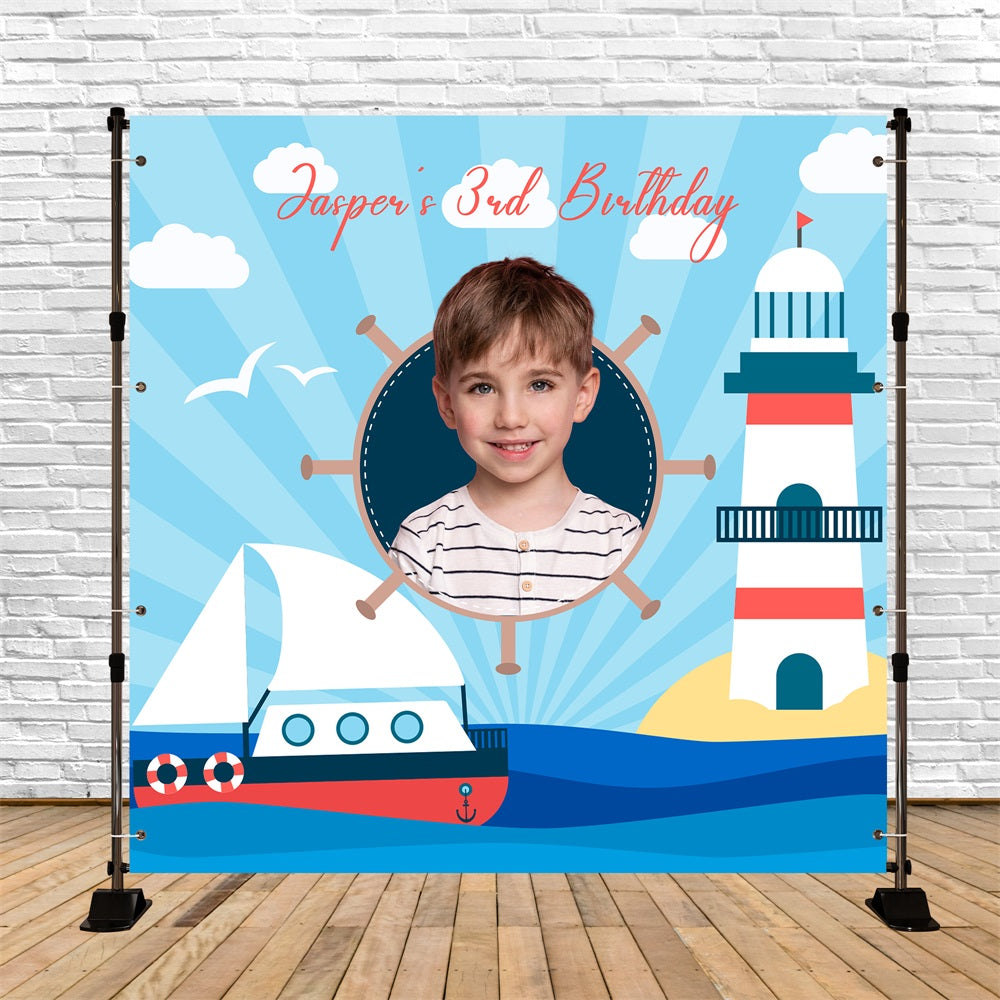 Personalized Birthday Backdrops Nautical Adventure 3rd Backdrop LXX5-128