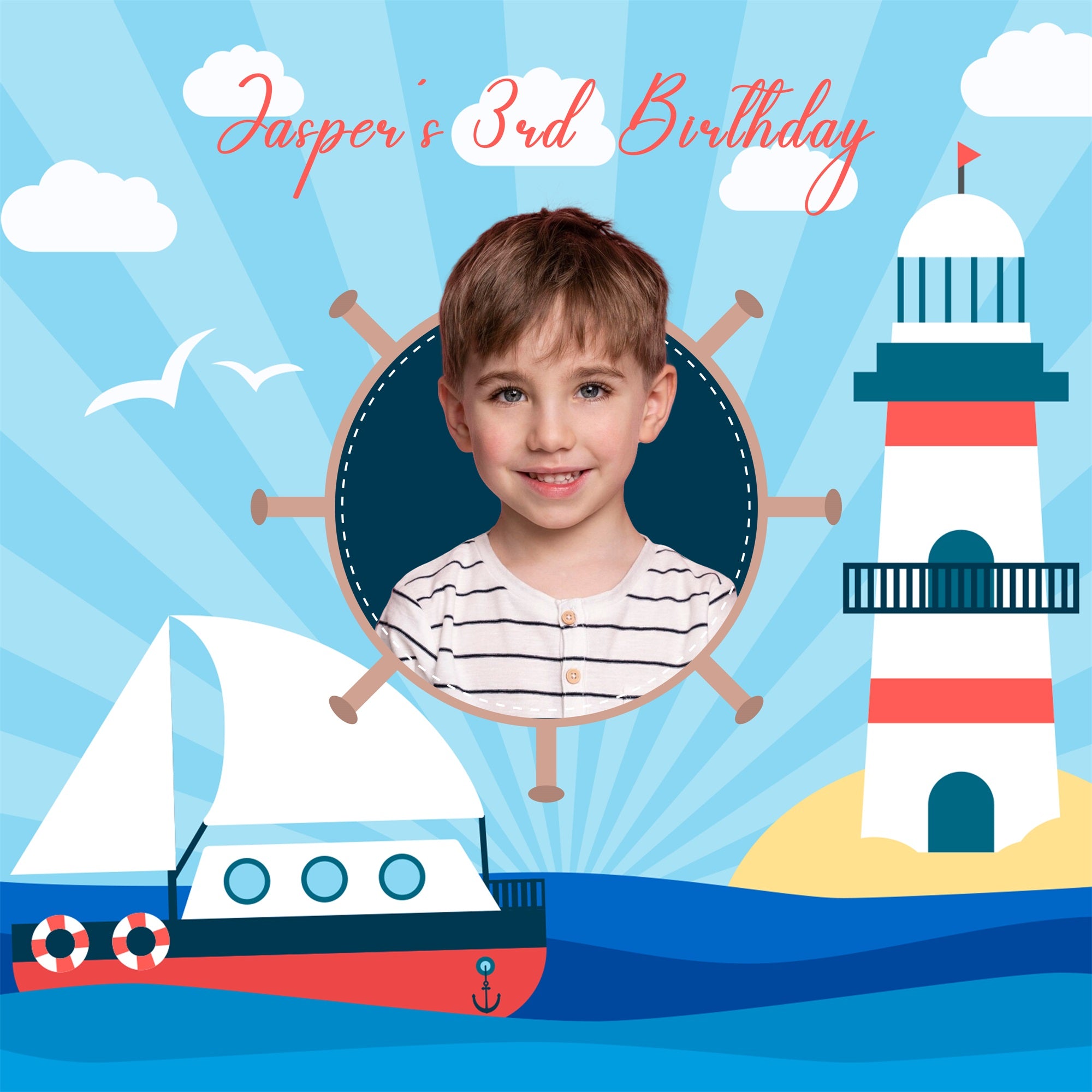 Personalized Birthday Backdrops Nautical Adventure 3rd Backdrop LXX5-128