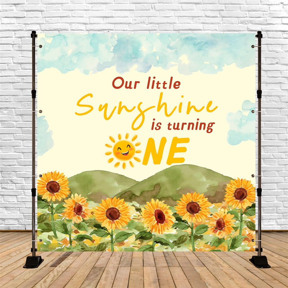 1st Birthday Backdrop Sunny Fields Sunflower Personalized Backdrop LXX5-129