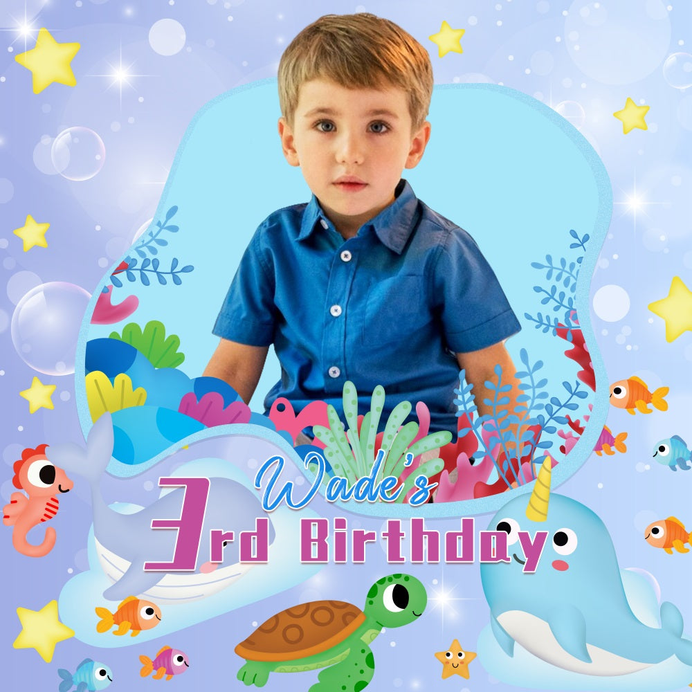 Personalized Birthday Backdrop 3rd Underwater Adventure Backdrop LXX5-132