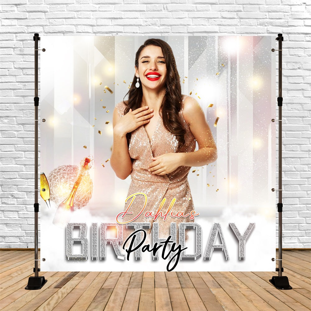 Backdrop For Birthday Sparkle Champagne Toast Personalised Backdrop LXX5-152