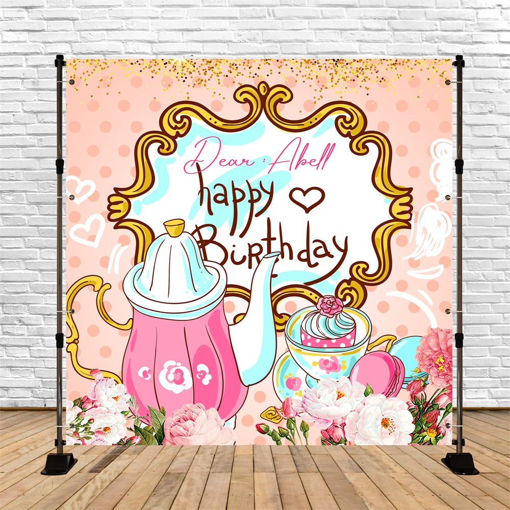 Personalized Birthday Backdrop Sweet Tea Party Floral Backdrop LXX5-154