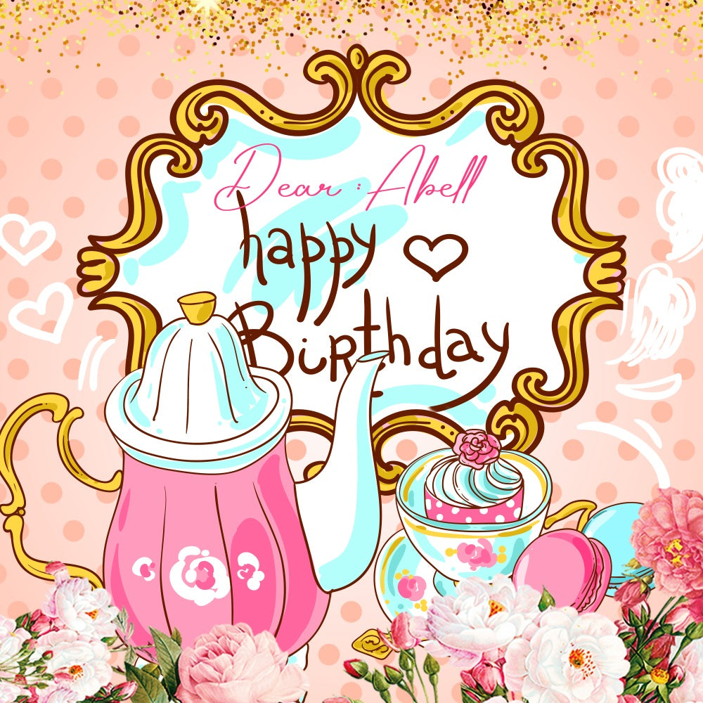Personalized Birthday Backdrop Sweet Tea Party Floral Backdrop LXX5-154