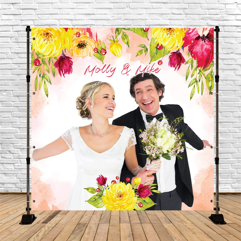 Wedding Backdrops Joyful Floral Watercolor Customized Backdrop LXX5-190