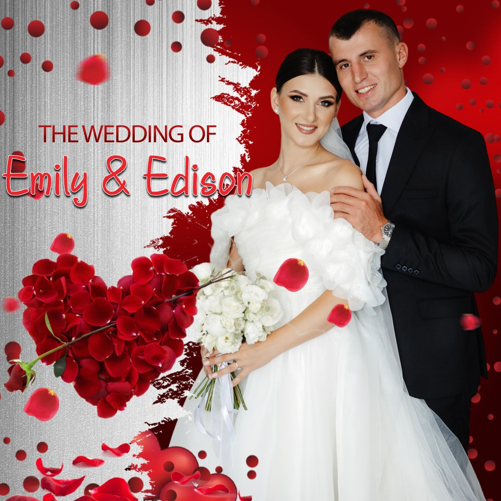 Elegant Wedding Backdrop Red Rose Petal Personalized Backdrop LXX5-194