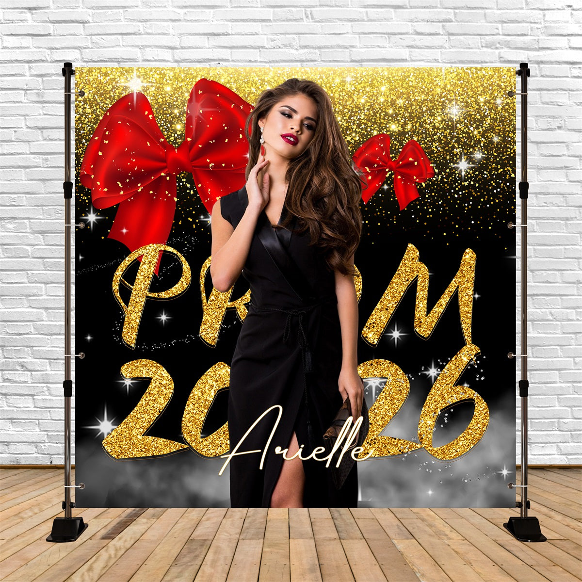 Prom Night Backdrop Red Ribbon Glitter Personalized Party Graduation Backdrop LXX5-222
