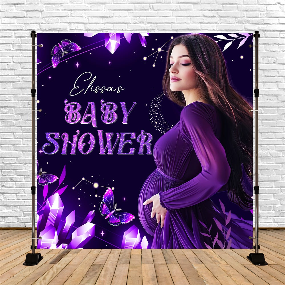 Baby Shower Backdrop Enchanted Purple Butterfly Customized Backdrop LXX5-236