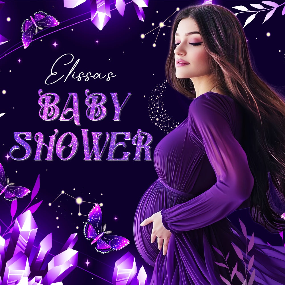 Baby Shower Backdrop Enchanted Purple Butterfly Customized Backdrop LXX5-236