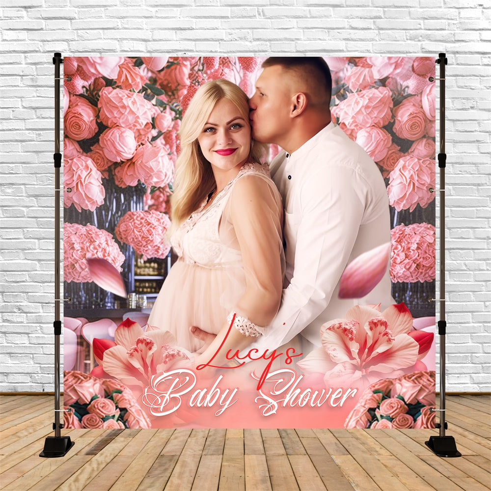 Backdrop For Baby Shower Romantic Rose Garden Custom Backdrop LXX5-238