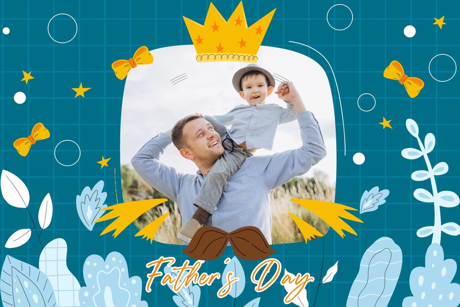 Fathers Day Backdrops Playful Blue Golden Crown Personalized Backdrop LXX5-3