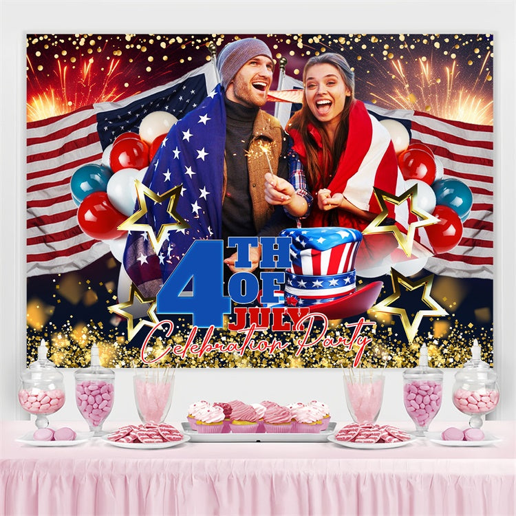 4th of July Firework Backdrop Stars Sparkler Flag Custom Backdrop LXX5-56