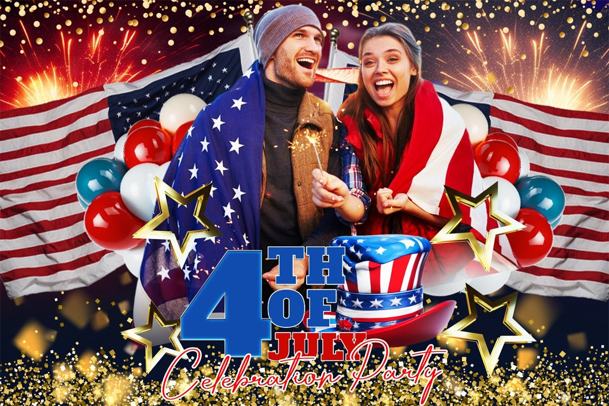 4th of July Firework Backdrop Stars Sparkler Flag Custom Backdrop LXX5-56