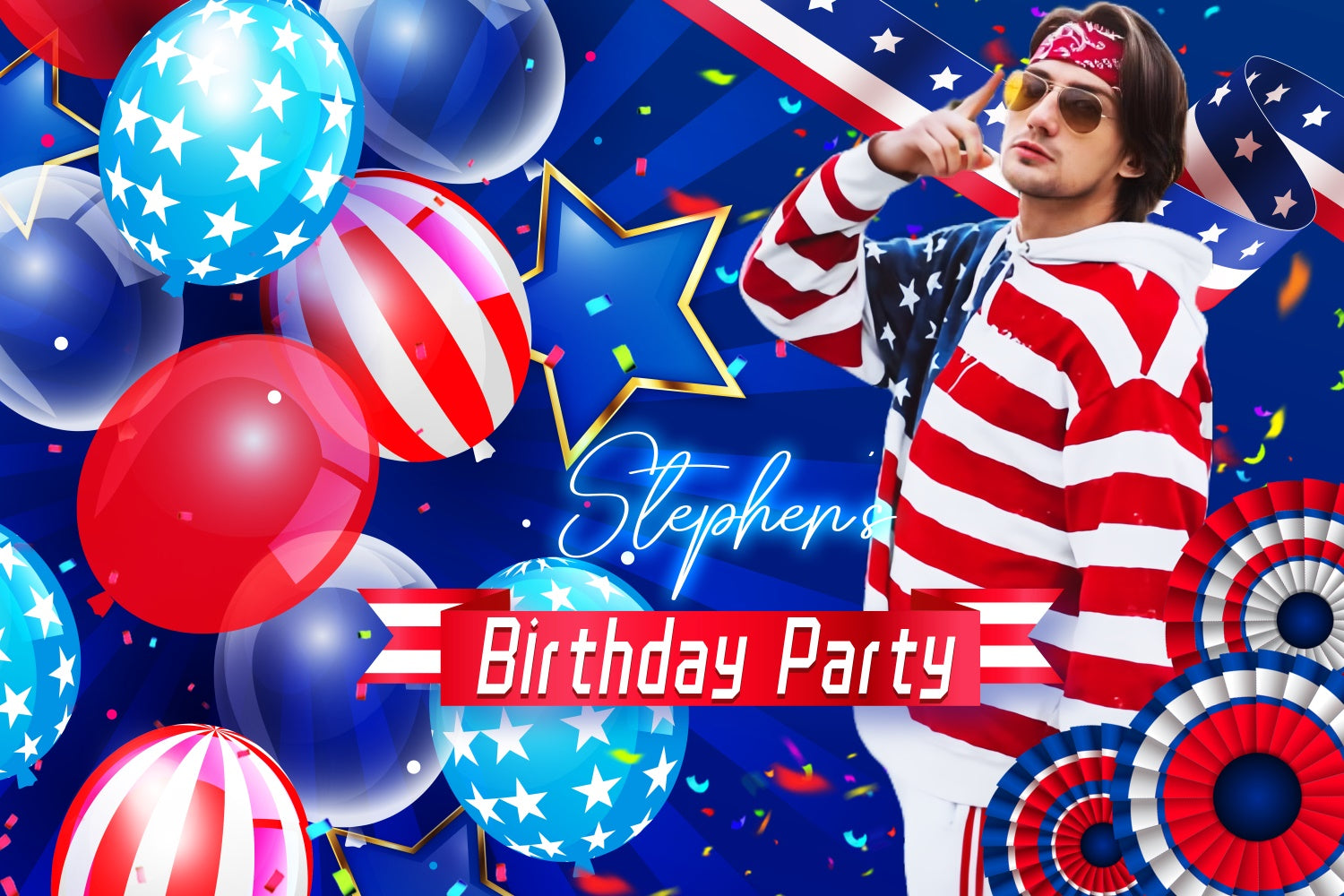 Independence Day Backdrop Stripes Stars Custom Birthday Backdrops LXX5-65