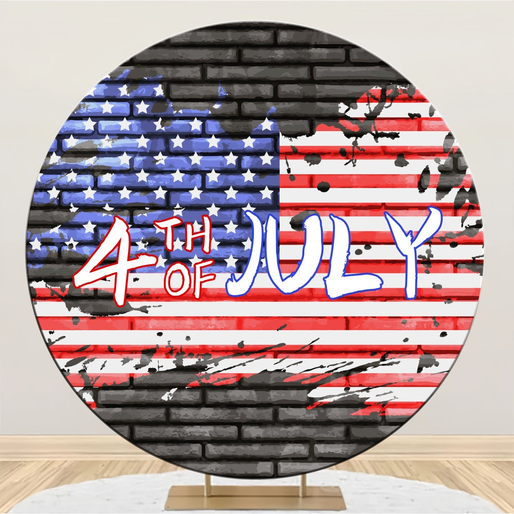 4th of July Photo Backdrop Flag Brick Wall Round Backdrop LXX5-77