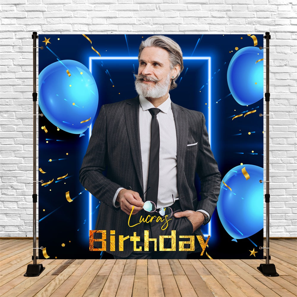 Custom Birthday Backdrops Blue Balloons Confetti Backdrop LXX5-94