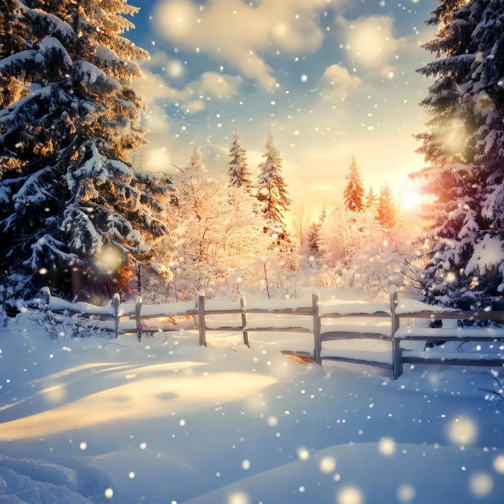 Winter Wonderland Backdrop Golden Sunrise Snow Forest Winter Backdrop LXX510-100