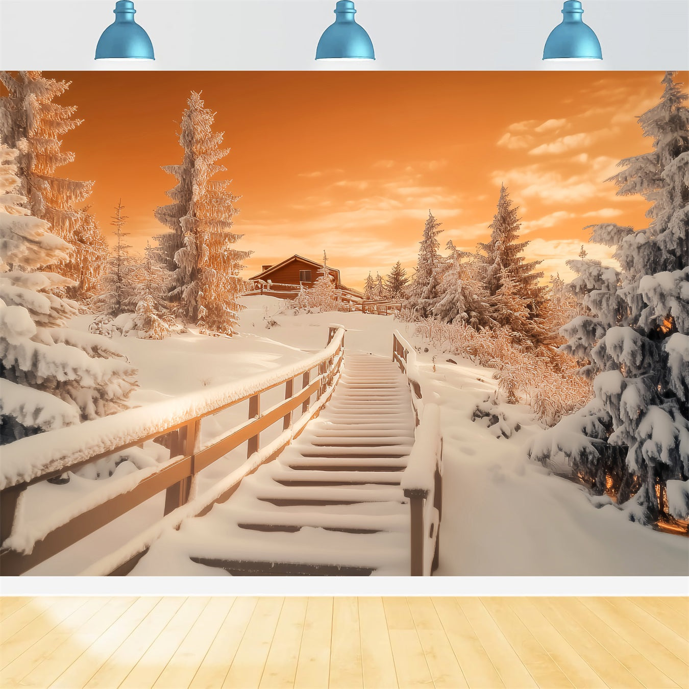 Winter Wonderland Backdrop Amber Cabin Frost Path Winter Backdrops LXX510-101