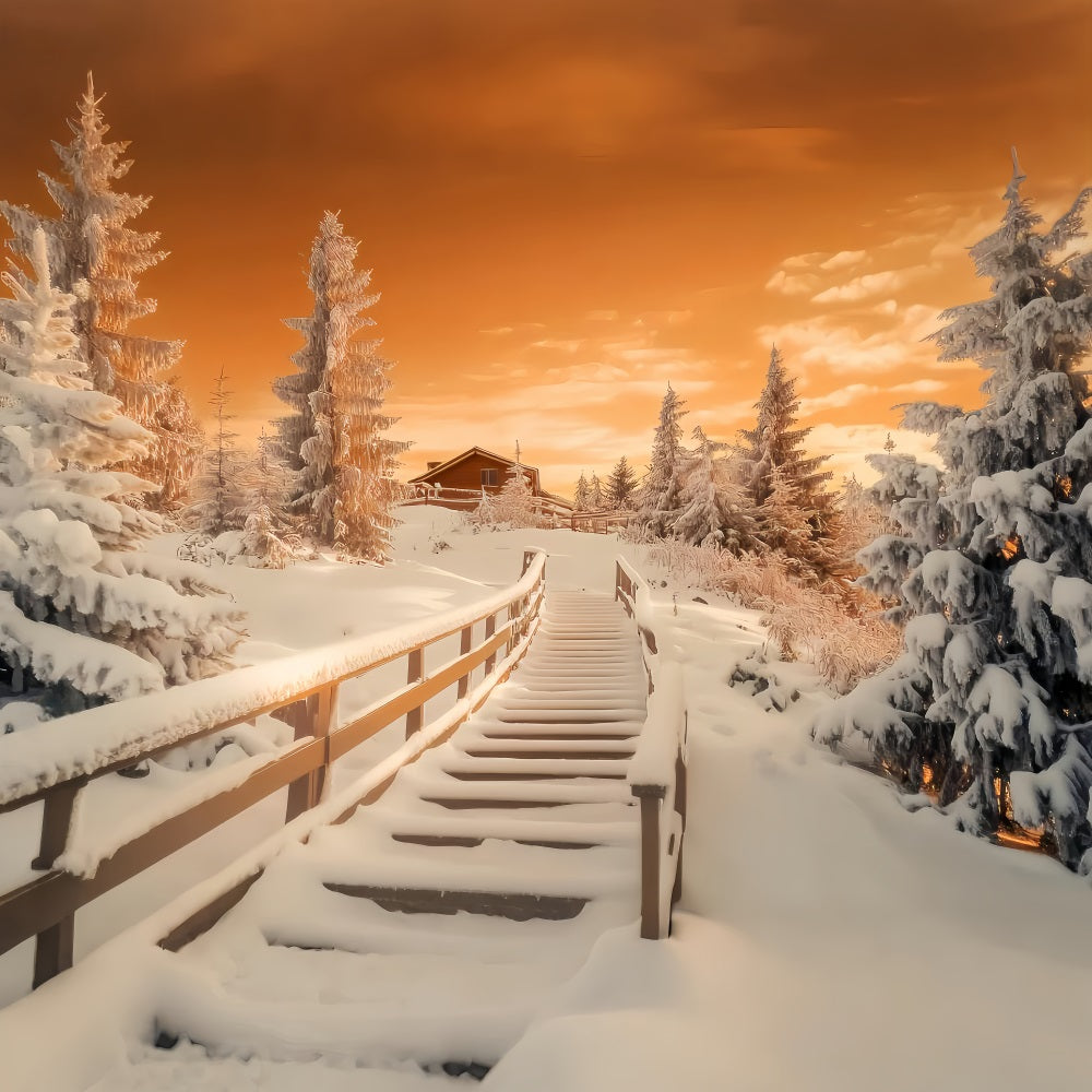 Winter Wonderland Backdrop Amber Cabin Frost Path Winter Backdrops LXX510-101