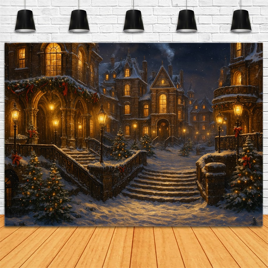 Victorian Backdrop Snowy Gaslight Winter Street Victorian Christmas Backdrop LXX510-102