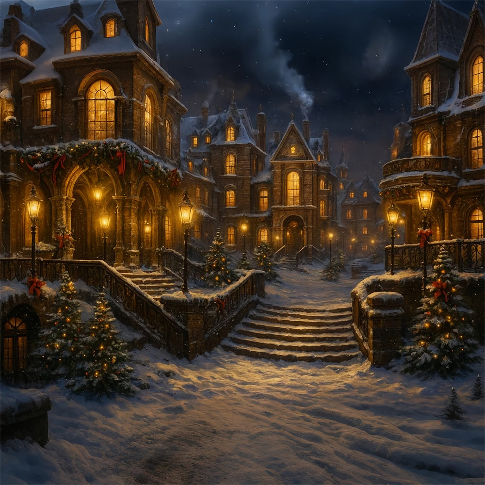 Victorian Backdrop Snowy Gaslight Winter Street Victorian Christmas Backdrop LXX510-102