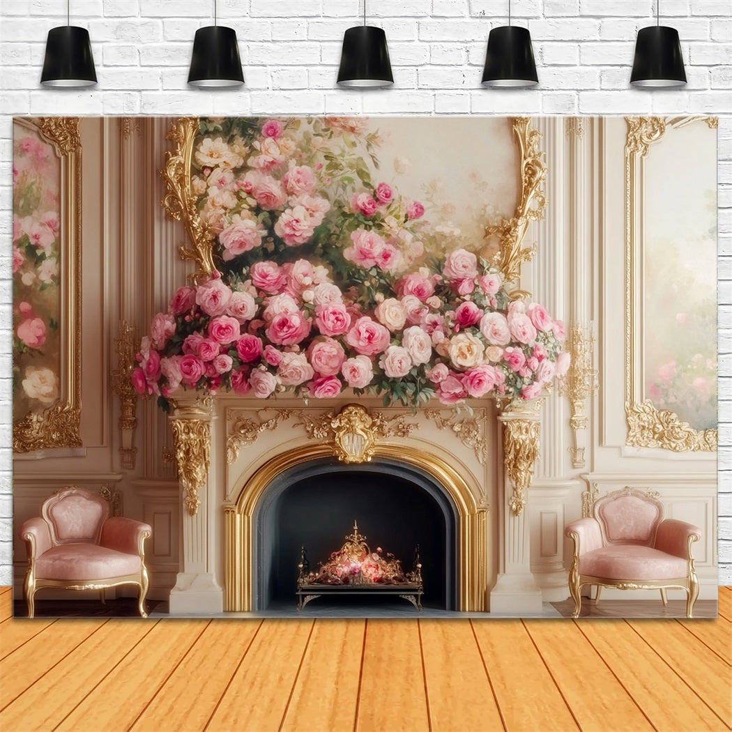 Victorian Backdrop Elegant Rose Fireplace Bloom Vintage Wall Backdrop LXX510-103