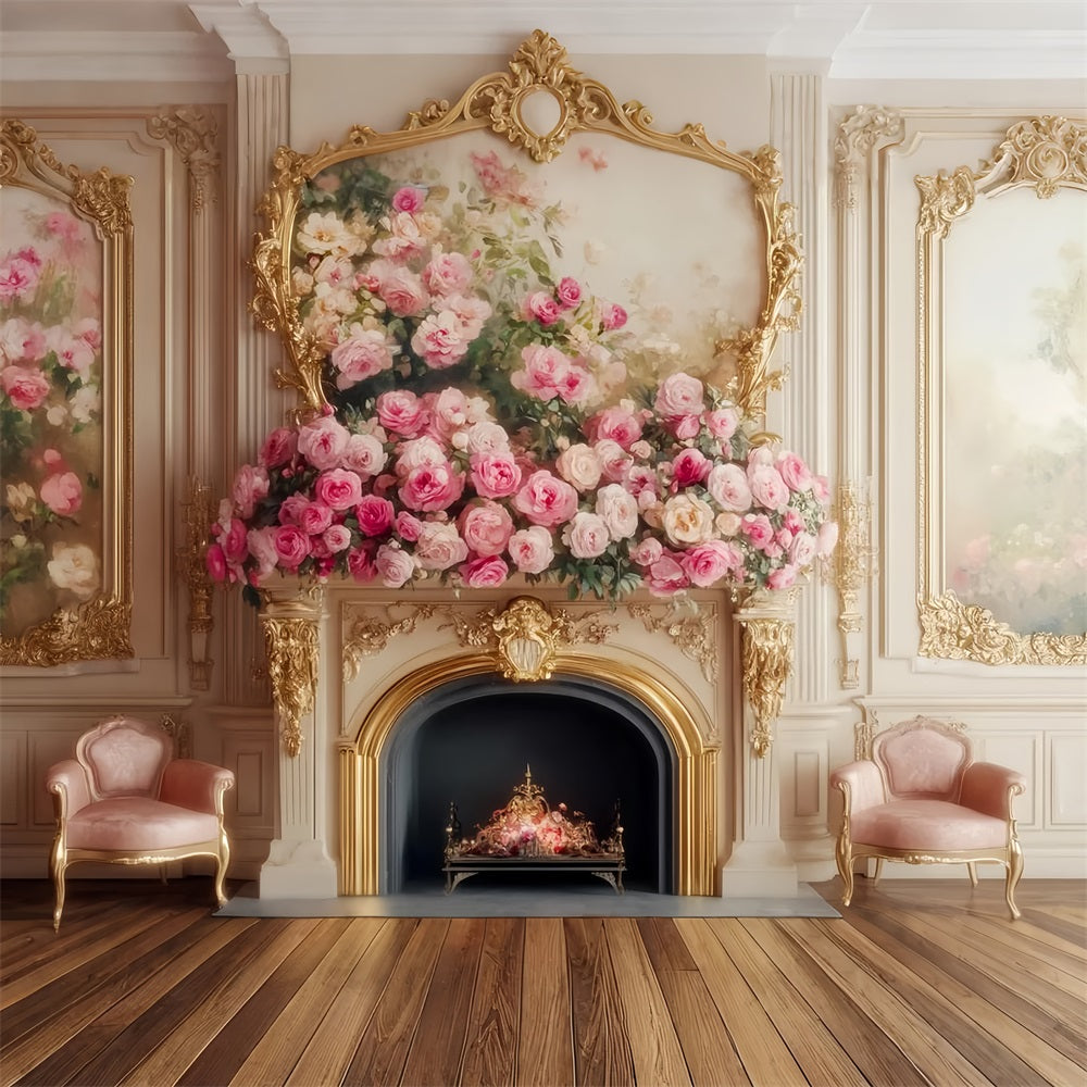 Victorian Backdrop Elegant Rose Fireplace Bloom Vintage Wall Backdrop LXX510-103