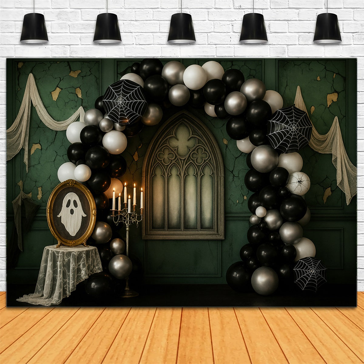 Vintage Wall Backdrop Gothic Ghost Balloon Arch Victorian Photo Backdrop LXX510-106
