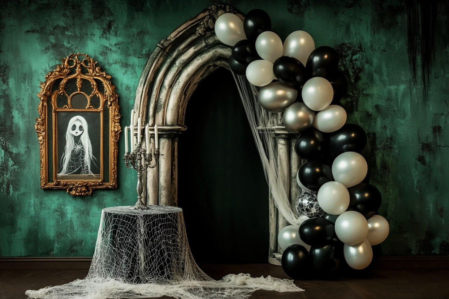 Vintage Wall Backdrop Haunted Emerald Archway Decor Victorian Backdrops LXX510-107