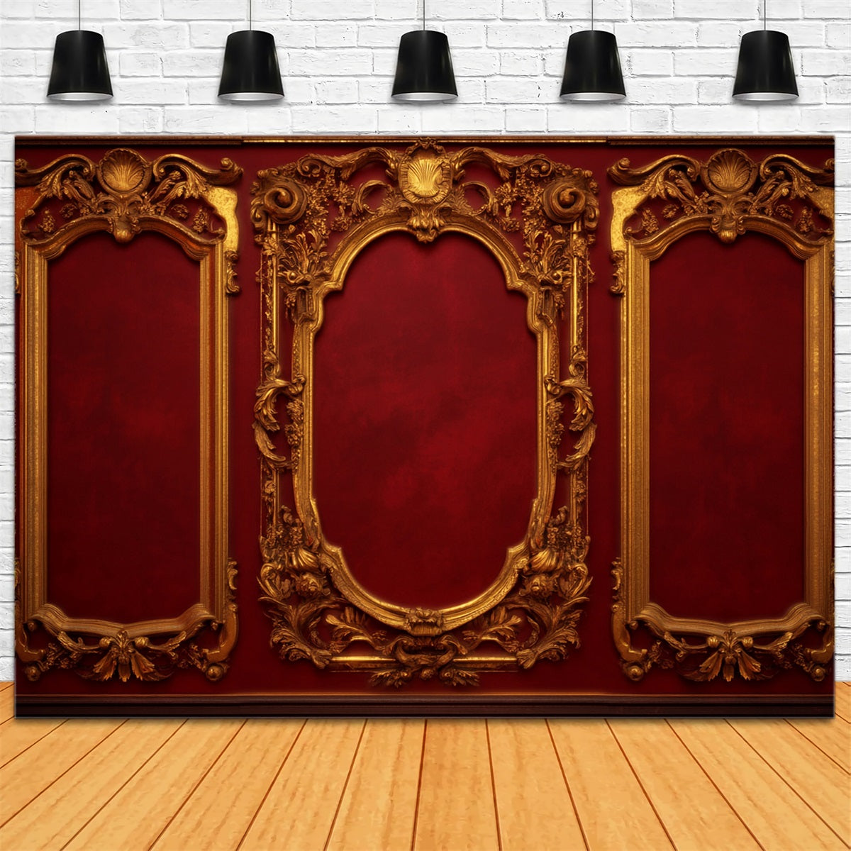Vintage Wall Backdrop Crimson Gold Baroque Panels Victorian Backdrop LXX510-108