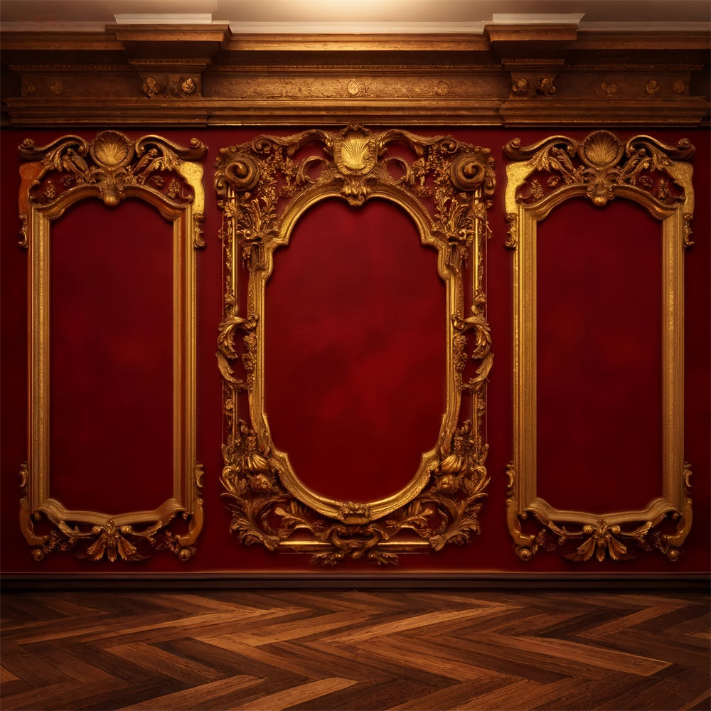 Vintage Wall Backdrop Crimson Gold Baroque Panels Victorian Backdrop LXX510-108