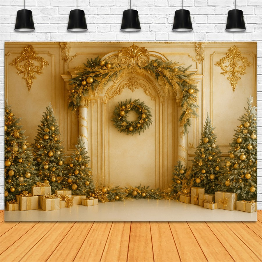 Christmas Vintage Wall Backdrop Golden Retro Wall Elegance Victorian Backdrops LXX510-109