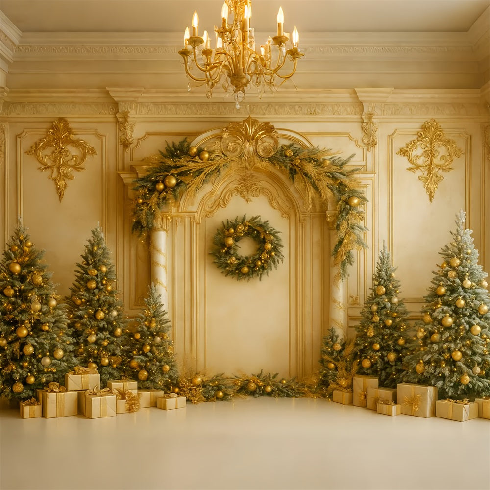 Christmas Vintage Wall Backdrop Golden Retro Wall Elegance Victorian Backdrops LXX510-109