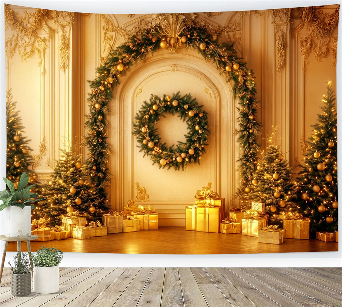 Christmas Vintage Wall Backdrop Golden Garland Elegance Victorian Backdrop LXX510-110