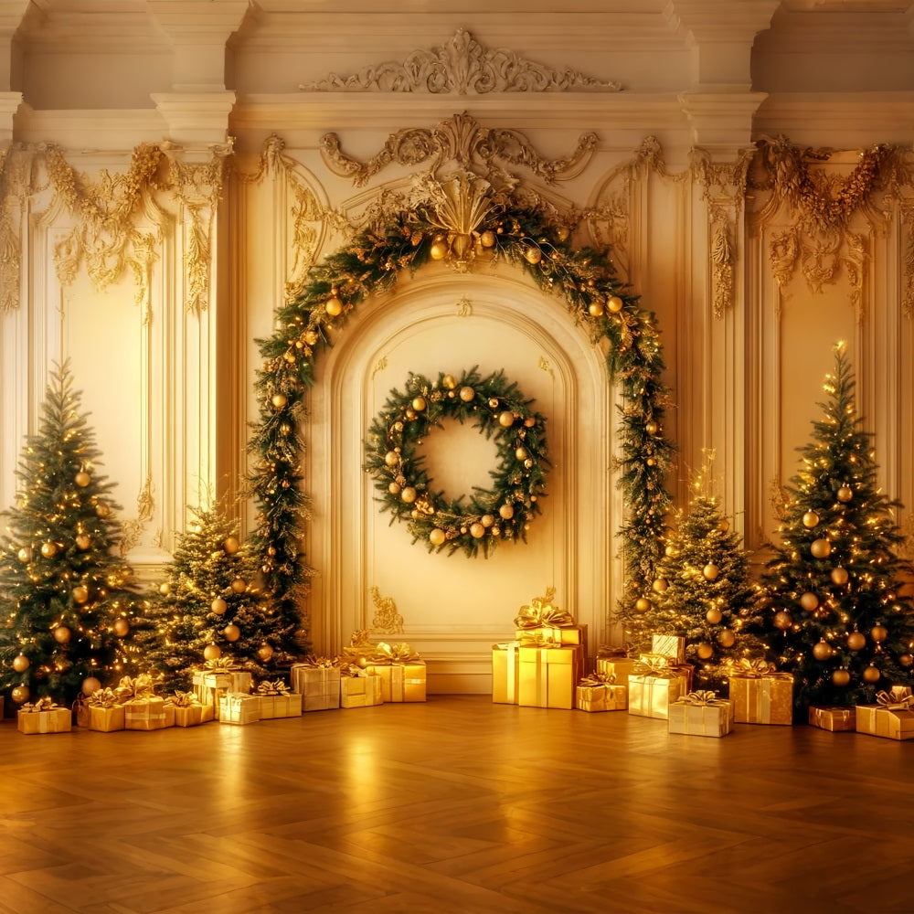 Christmas Vintage Wall Backdrop Golden Garland Elegance Victorian Backdrop LXX510-110