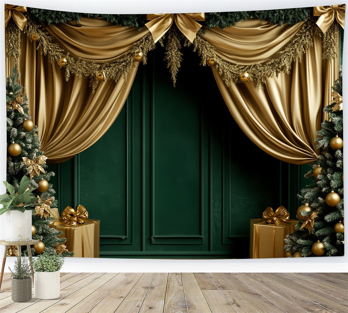 Bow Backdrops Emerald Gold Festive Curtain Victorian Christmas Backdrop LXX510-111