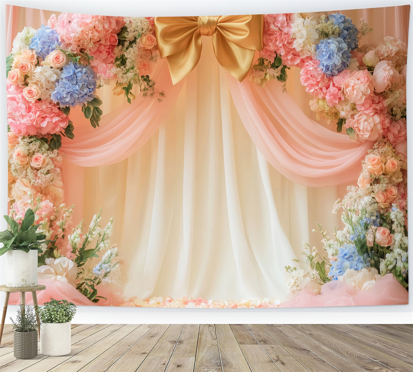 Pink Bow Backdrop Pastel Bloom Bow Arch Victorian Photo Backdrop LXX510-113