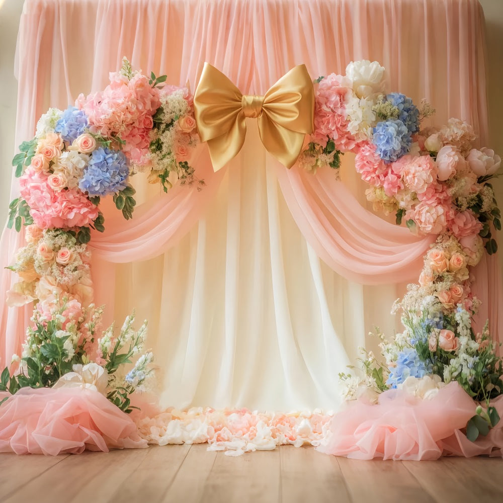 Pink Bow Backdrop Pastel Bloom Bow Arch Victorian Photo Backdrop LXX510-113