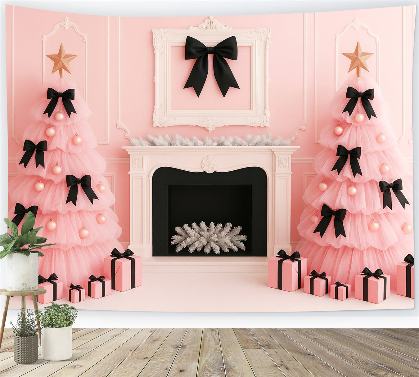 Pink Bow Backdrop Pink Bow Christmas Elegance Victorian Backdrops LXX510-114
