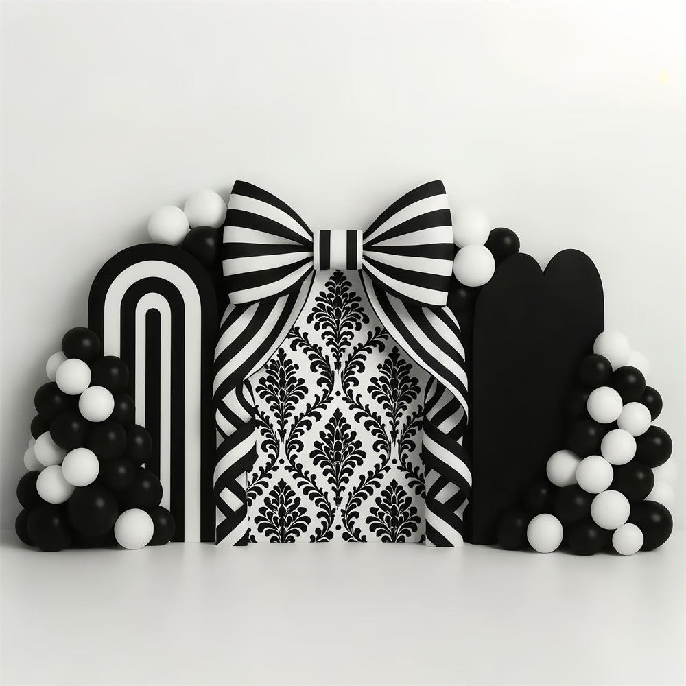 Black Bow Backdrop Monochrome Stripe Balloon Arch Victorian Backdrop LXX510-115