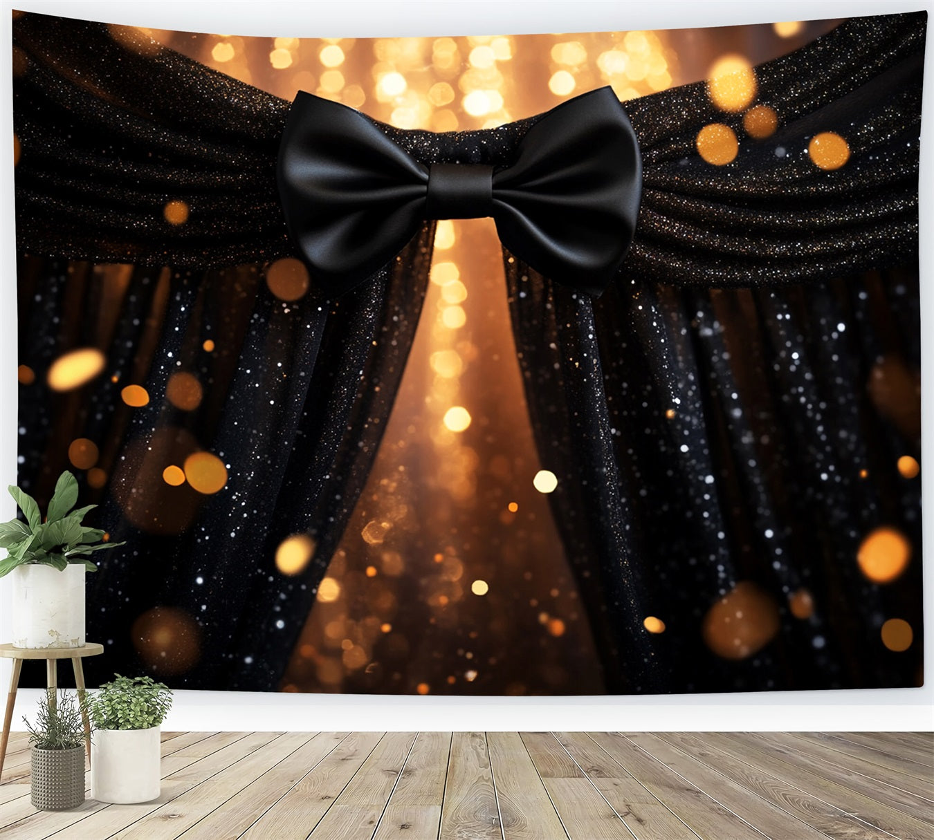 Black Bow Backdrop Sparkling Black Bow Curtain Victorian Backdrop LXX510-116